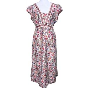 Sundance Dress Floral Empire Waist Cap Sleeve 12 Regency Jane Austen 100% Cotton
